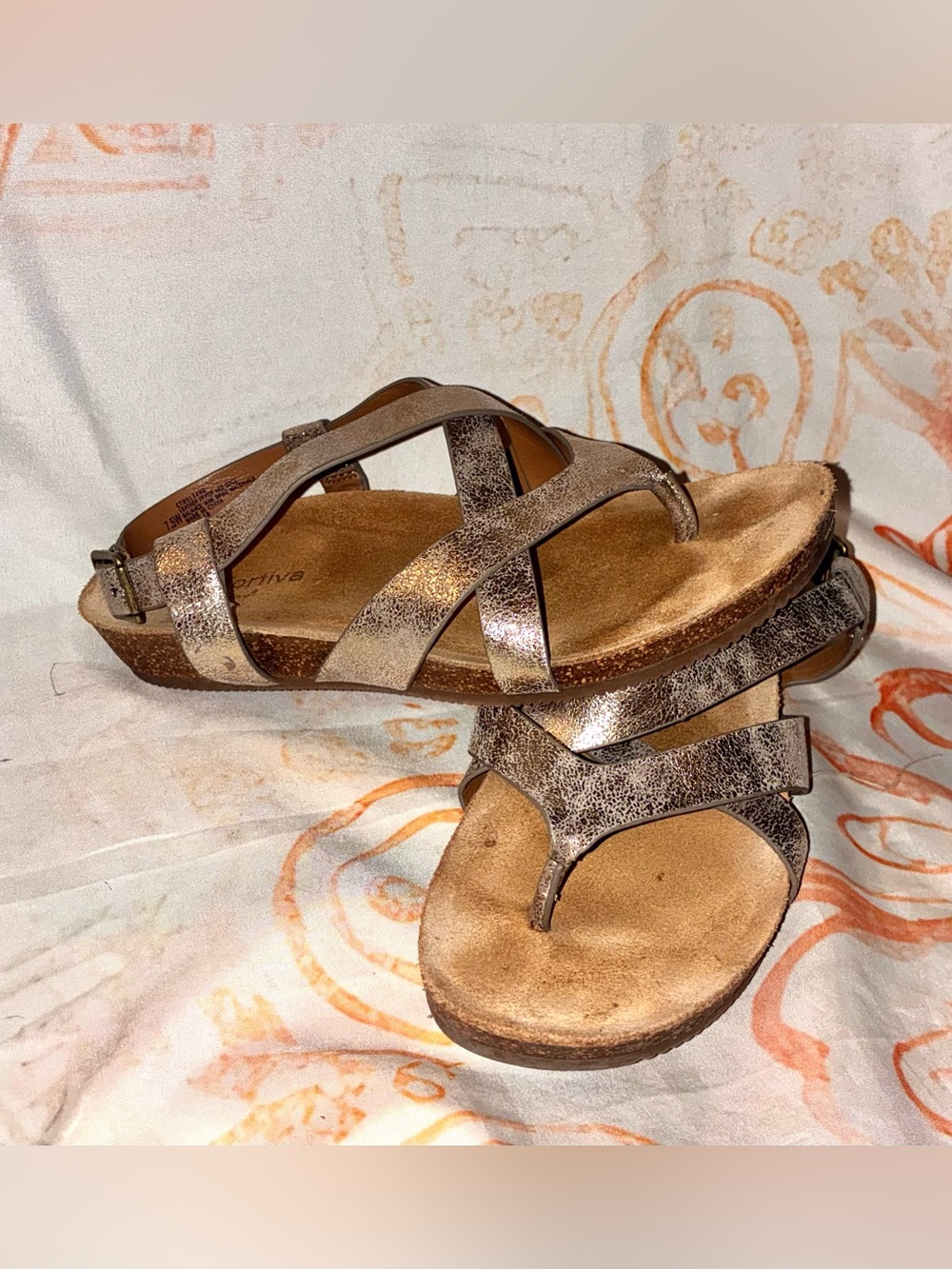 Comfortiva Women's Metallic Bronze Cross-Strap Sandals